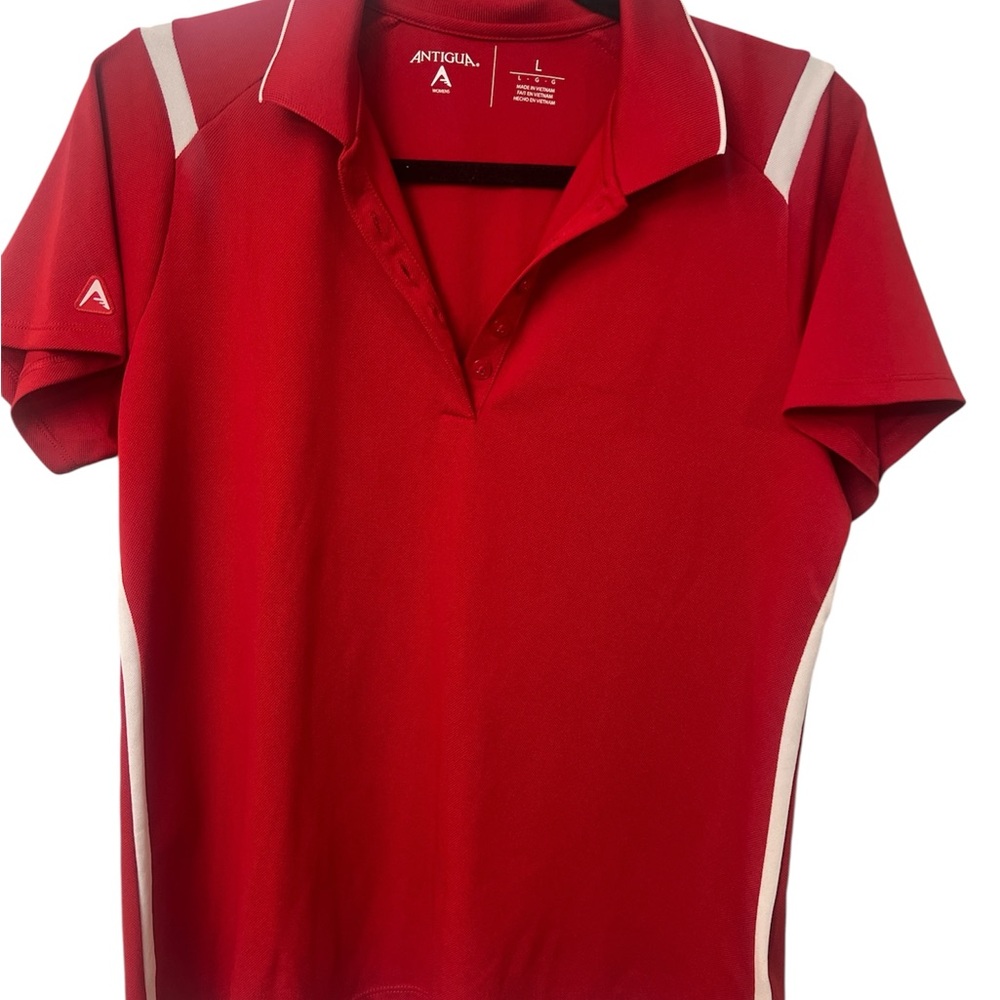 Antigua Women's Vibrant Red and white Polo golf shirt preppy college size large